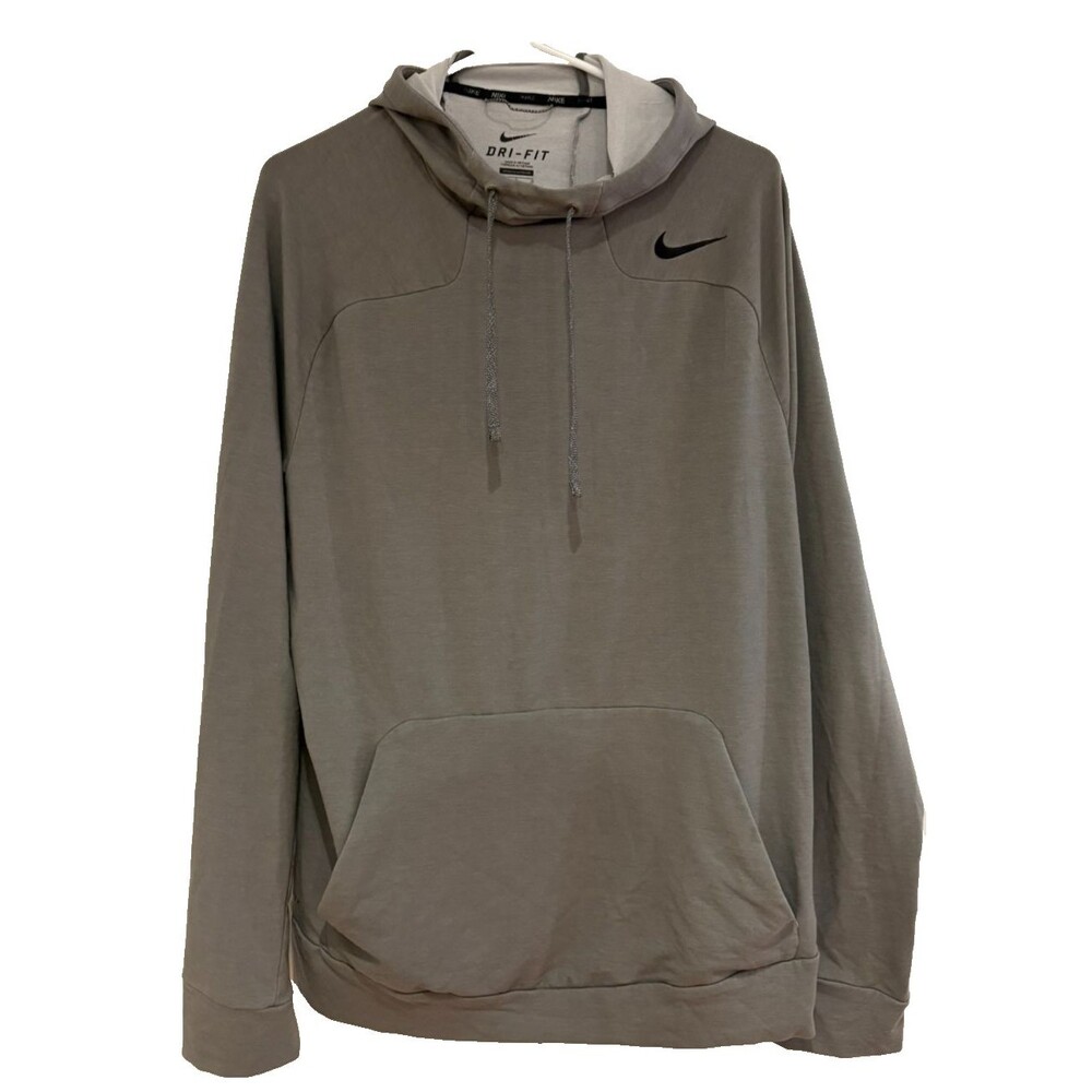 NIKE Hoodie Men's Large Dri Fit Performance Pullover Sweatshirt Gray Drawstring - Picture 3 of 11